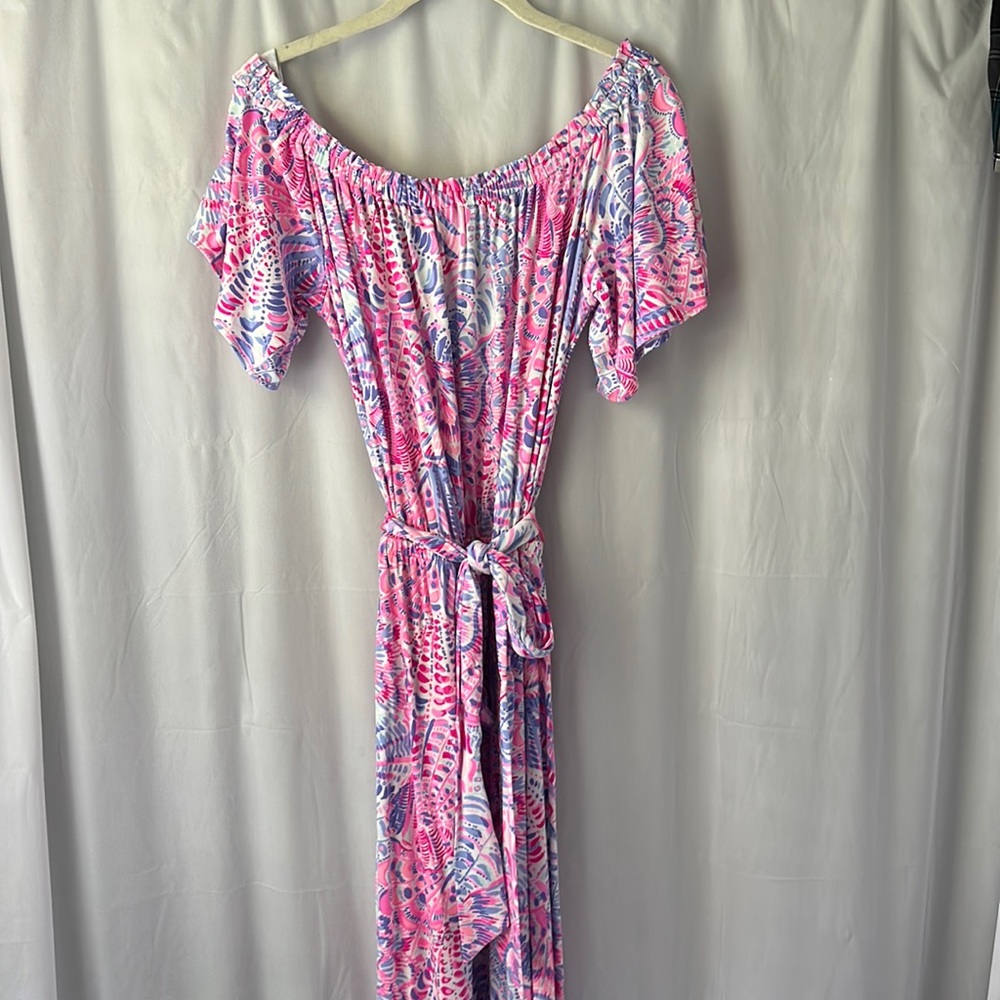 Lilly Pulitzer Pink & Purple Off-Shoulder Midi Dress